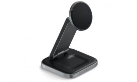 Satechi 3-in-1 Foldable Qi2 Wireless Charging Stand with Type A,C,G plugs, Space Gray (ST-Q31FM-EA)